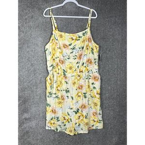 Old Navy Cami Romper Womens Size 3X Plus‎ Yellow Floral Smocked Back Pockets NWT